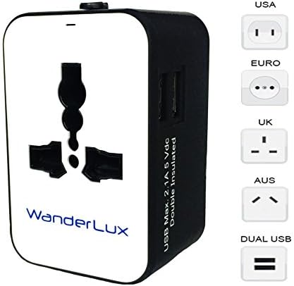 Universal Travel Adapter - Fits All USA Plugs - USA Europe UK Australia Asia - Dual USB Port For iPhone iPad Laptop Tablet