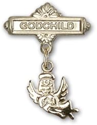 14kt Gold Baby Badge with Guardian Angel Charm and Godchild Badge Pin