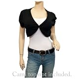 Plus Size Button Closure Cotton Cropped Bolero Shrug Black