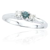 10k White Gold Blue and White Diamond 3-Stone Ring