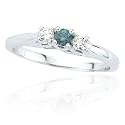 10k White Gold Blue and White Diamond 3-Stone Ring (.12 ct center, 1/4 cttw)