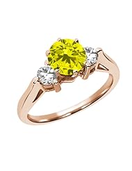 0.65 Ct Round Natural Canary Diamond 18K Rose Gold 3-Stone Ring