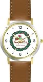 Siamese Cat Under Christmas Tree with Presents or Gifts in Christmas Wreath - JP - WATCHBUDDY® DELUXE TWO-TONE THEME WATCH - Arabic Numbers - Brown Leather Strap-Size-Children's Size-Small ( Boy's Size & Girl's Size )