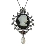 Sterling Silver Onyx Lady Cameo 18 Inch Necklace