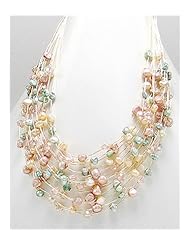 Mixed Colors Japanese silk cord Fresh Water Pearl Necklace In Zinc