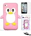 BUKIT CELL Apple IPOD TOUCH 4 Baby Pink Penguin Silicone Silicon Case Cover + Free Screen Protector + Free WirelessGeeks247 Metallic Detachable Touch Screen STYLUS PEN with Anti Dust Plug