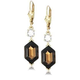 10k Yellow Gold Smoky Quartz Lever Back Earrings by