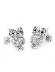 14k Gold Plated 925 Silver Cute Owl Children Screwback Earring Baby, Toddler, Kids & Children