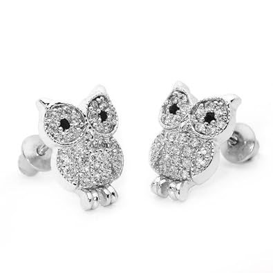 Cheap Girls Jewelry 14k Gold Plated 925 Silver Cute Owl Children Screwback Earring Baby, Toddler, Kids & Children For Sale