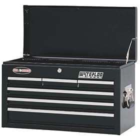 Waterloo PMX2606BK 26-Inch Wide by 12-Inch Deep by 15-1/3-Inch High Black Chest with 6 Ball Bearing Drawers and Tri Channel Construction