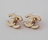 Designer Inspired CC double C GOLD STUDD Earrings,light weight , size/medium size