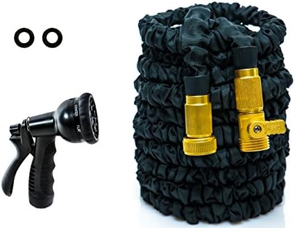 Newest 100'Ft COMMANDO HOSE Mark II Expandable Hose heavy Duty Expanding Hose+ a Gift Spray Nozzle Solid Brass Ends strongest Fabric on the Market
