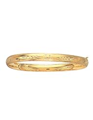 10K Yellow Gold 07" Polish Textured High Domed With Vine Butterfly Pattern Bangle With Side Clasp