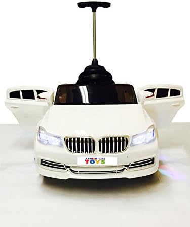 Battery Powered Designed Ride In Car BMW Style with Push Bar For Kids Boys &amp; Girls Aged 1-4 Years, MP3 input, USB slot, SD slot, Opening Doors, Seat Belt | White