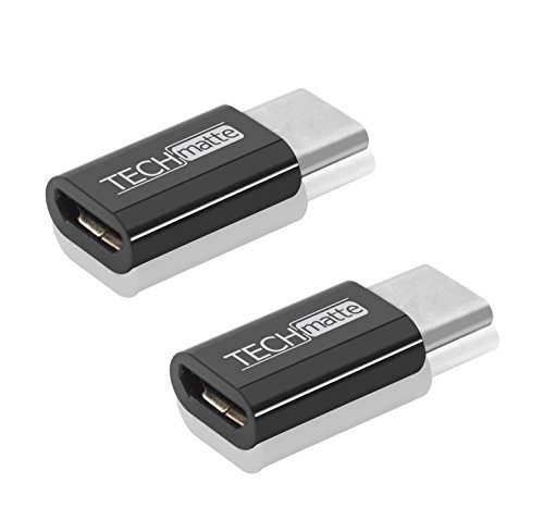 TechMatte USB-C to Micro USB Adapter Convert Connector for HTC 10, LG G5, Nexus 5X, Nexus 6P, OnePlus 3 with 56k Resistor; Approved to Meet USB Type-C Standard (2-Pack, Black)