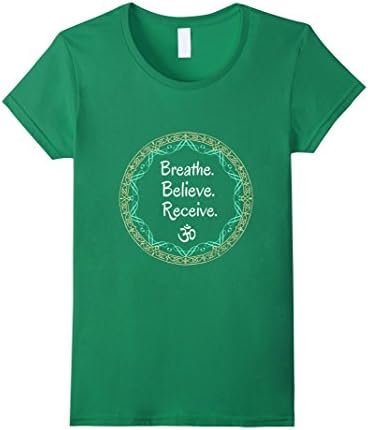 Women's Breathe Believe Receive Yoga Meditation Namaste T-Shirt Gift Large Kelly Green