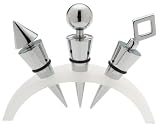 Hoffritz 3-Piece Chrome Wine Bottle Topper Set with Clear Stand