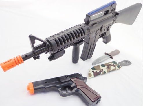 2x Toy Guns HUGE Electronic M-16 Machine Gun Black 9MM Pistol Cap Gun Toy Knife