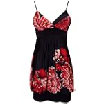 Watercolor Roses Red & Black Bubble Mini Holiday Party Cocktail Dress Babydoll