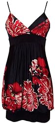 Watercolor Roses Red & Black Bubble Mini Holiday Party Cocktail Dress Babydoll