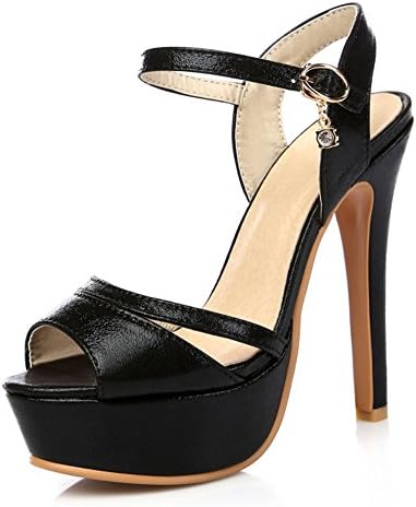 XRU Women's black strappy studded pumps on clearance easy spirit open toe chunky PU sandals Black