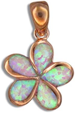 Hawaiian Jewelry Rose Gold Finish Plumeria Flower Synthetic Pink Opal Pendant