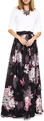Haolicheng Women's Elegant Gauze Mesh Tulle Floral Long Maxi Skirt Black M