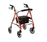 Days 09 154 6571/105 Lightweight Folding Four Wheel Rollator Walker with Padded Seat, Lockable Brakes and Carry Bag - Medium, Orange