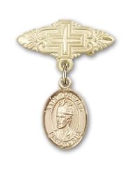 14K Gold Baby Badge with St. Edward the Confessor Charm and Badge Pin with Cross