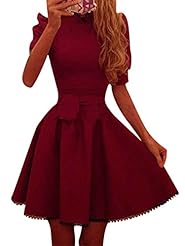 Bubble Dress General Print Pleated Belted Lace Polyester Party Dress 