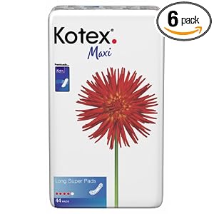 Kotex Long Super Maxi Pads, 44 Count (Pack of 6)