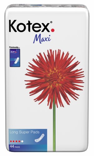 Kotex Long Super Maxi Pads, Case of Six-44 Count (264 Pads)