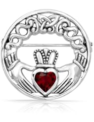 Bling Jewelry 925 Silver Irish Celtic Claddagh Brooch Pin Ruby Color Heart CZ