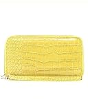 Mustard YellowCrocodile Designer Inspired Zipper Patent Faux Leather Wallet Wristlet