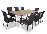 IMAGE OF VIFAH V232SET23 Outdoor Nine-Piece Wood Dining Set with Rectangular Extension Table and Eight Woven Wicker Chairs