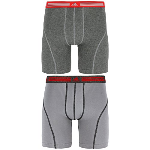 adidas Men's Athletic Stretch Cotton Midway Underwear (2 Pack), Marl Heather Black/Ray Red/Grey, Small
