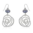 14k White Gold Plated Textured Floral Filigree Earrings with Crystal Accents