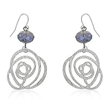 14k White Gold Plated Textured Floral Filigree Earrings with Crystal Accents