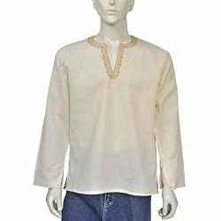 Mens Embroidered Kurta Casual Cotton Shirt India Chest 42 inches