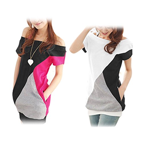 Allegra K Women Boat Neck Short Sleeve Color Block Tee Shirts