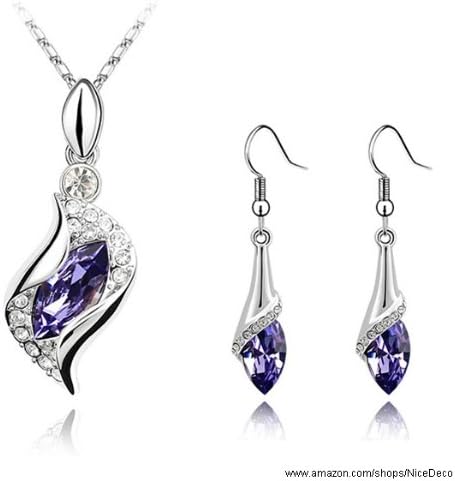 Nicedeco Purple,swarovski Elements Austrian Crystal Jewelry Sets,unique Elf,necklace and Earring(2-piece Set),elegant Style and Exquisite Craftsmanship