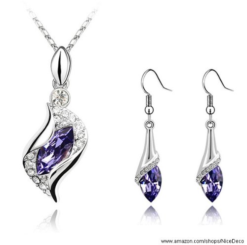 Nicedeco Purple,swarovski Elements Austrian Crystal Jewelry Sets,unique Elf,necklace and Earring(2-piece Set),elegant Style and Exquisite Craftsmanship