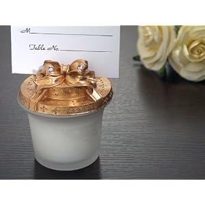 Glass Candle Place Card Holder w Gold Gift Box Top