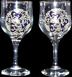 Celtic Glass Designs Set of 2 Hand Painted Wine Glasses in a Celtic Horses Design.