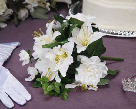 Artificial Silk Cream White Lily and Gardenia 