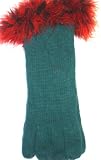 One Size Forest Green Angora Wool Gloves Reinforced By Nylon Fiber Trimmed with Black Red Marabou for Women and Teens
