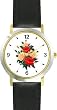 Red & Peach Roses - Rose Flower Bouquet - JP - WATCHBUDDY&reg; DELUXE TWO-TONE THEME WATCH - Arabic Numbers - Black Leather Strap-Size-Large ( Men's Size or Jumbo Women's Size )