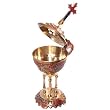 Brass Greek Pedestal Incense Burner - Colored - Censor with Cross and Jerusalem engraved (18cm or 7.2 inches Tall)