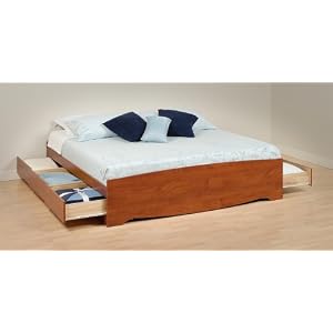 Prepac CBK-8400 Cherry King Size Platform Storage Bed in Cherry Platform Bed
