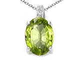 1.51 cttw 14k Gold Genuine Oval Peridot and Diamond Pendant - 14kt White Gold